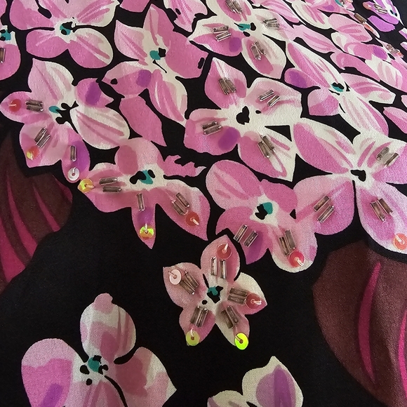 Bob Mackie Wearable Art Floral Beaded Blouse Pink and Black Women's Size Large - Picture 8 of 15